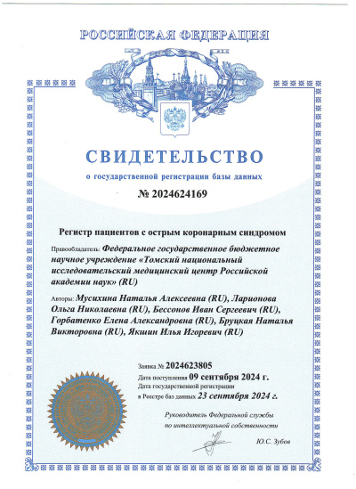 Свидетельство о государственной регистрации базы данных, 2024 г.